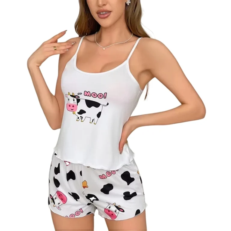 CHINEE-High-Quality-Dairy-Cow-Cute-Cartoon-Printed-Sleeveless-Camisole-Underwear-Women-Summer-Home-Wear-2-Pieces-Pajama-Sleepwear-Sets
