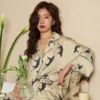 CHINEE High Quality Factory Custom LOGO Women's Pajamas Set Luxury Leopard Print Loose Top Sleepwear Silk Nightwear Leisure Homewear