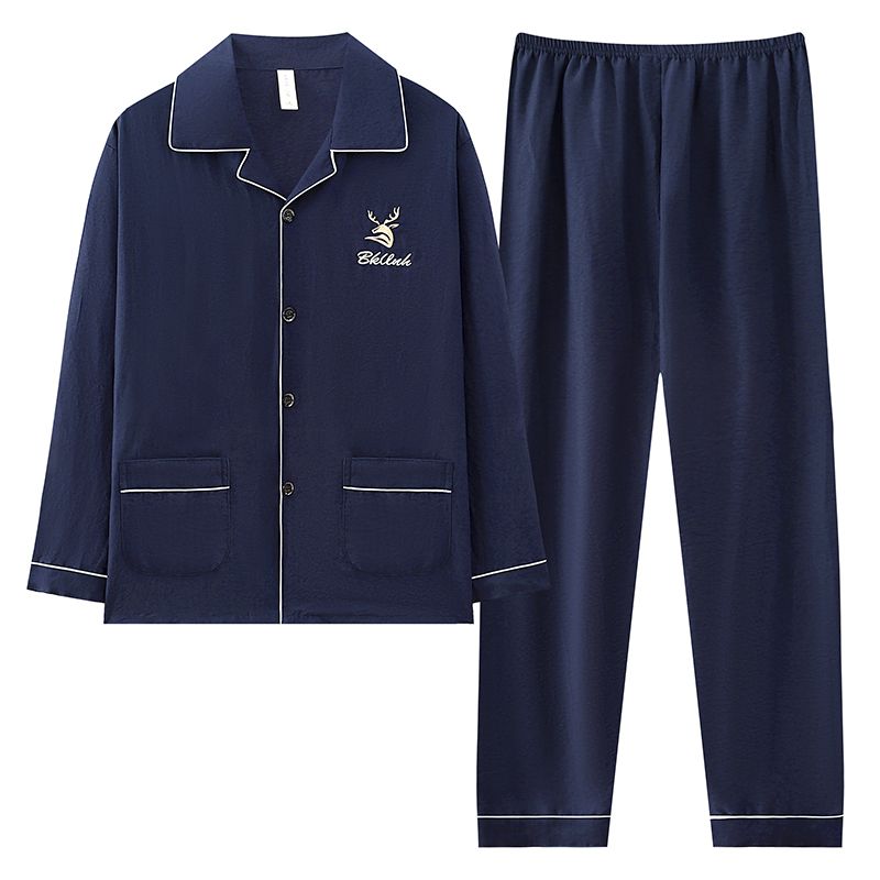 CHINEE High Quality Factory Spring Men's Cotton Loose Long Button Down Pajama Solid Set Soft Comfortable Sleepwear for Men