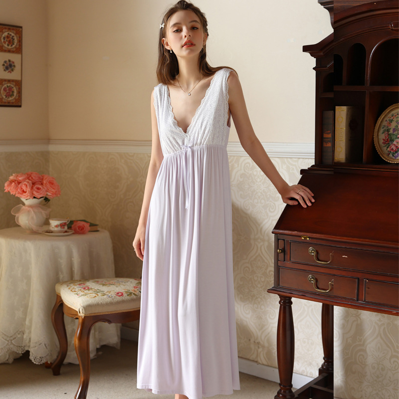 CHINEE High Quality French Nightdress With Halter Long With Breast Pad Cotton Support Custom Couture Women Pajamas