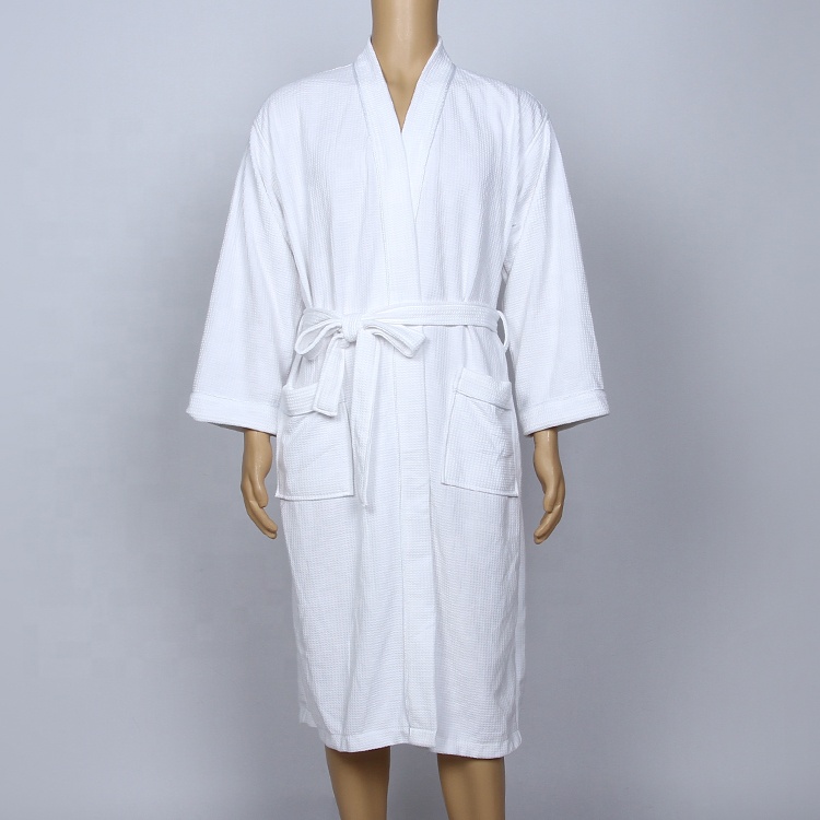 CHINEE High Quality Hotel Knitting Waffle Kimono Bathrobe with Piping