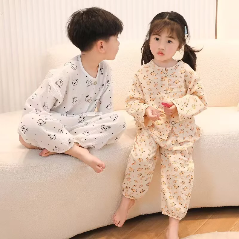 CHINEE High Quality Long Sleeve Baby Pajamas Set Kids Cotton Gauze Kids Pajamas Sleepwear Baby Casual Sets
