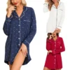 CHINEE High Quality Long Sleeve Button Down Soft Comfy Pajamas for Women Sleepwear Sleep Shirt Sleep Dress Viscose