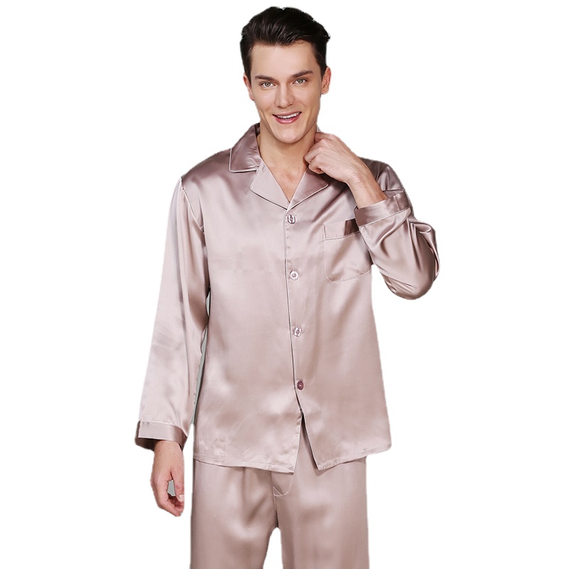 CHINEE High Quality Men's Silk Pajamas Set Lounge Wear Long Sleeves Home Wear Pocket Soft Breathable Pajamas for Men