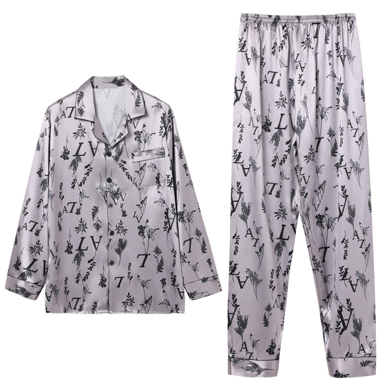 CHINEE High Quality Men's Summer Mens Silky Satin Pajamas Digital Printing Long Pajama Drawstring Lounge Pants Soft Man Pajama