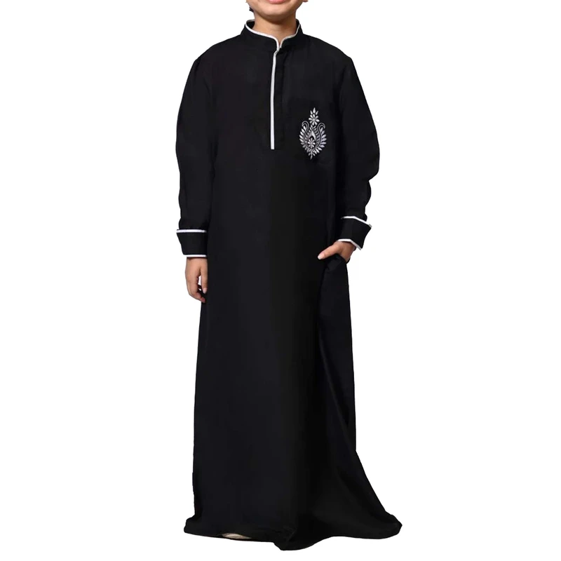 CHINEE High Quality Plus Size Winter Muslim Men's Islamic Abaya Solid Color Matching Sleeve Robe