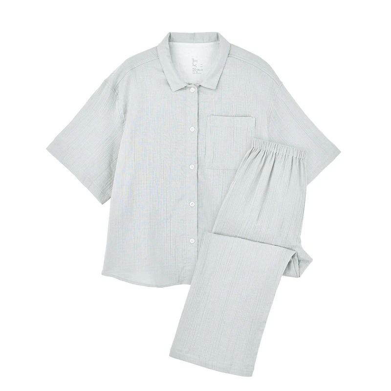CHINEE High Quality Seamless Women's Three Quarter Sleeve Casual Pajama Set Breathable Soft 100% Cotton Woven Summer Home Wear Elastic