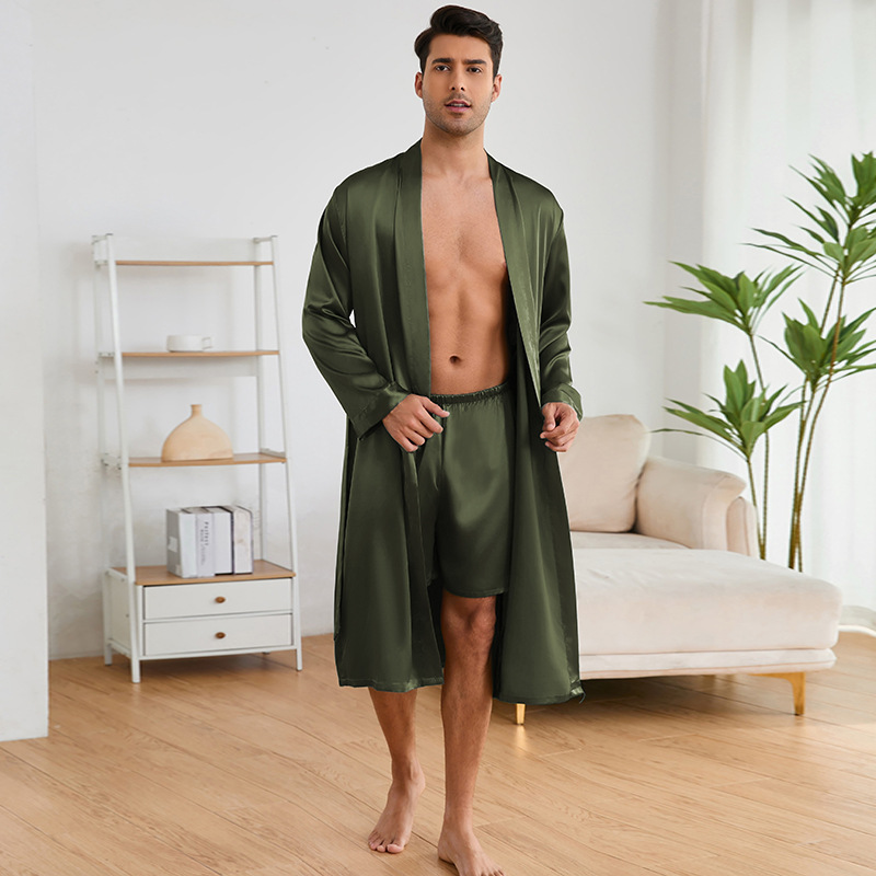 CHINEE High Quality Silk Satin Night Robe Bathrobe Sets Men's Lightweight Comfortable Dress Pajamas Sets Hotel Kimono Sleepwear