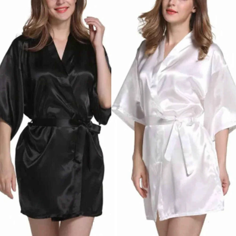 CHINEE Spring Summer Women's Satin Silk Sexy Robes Pajamas Nightdress Half Sleeve Quick Dry Breathable Knee Length