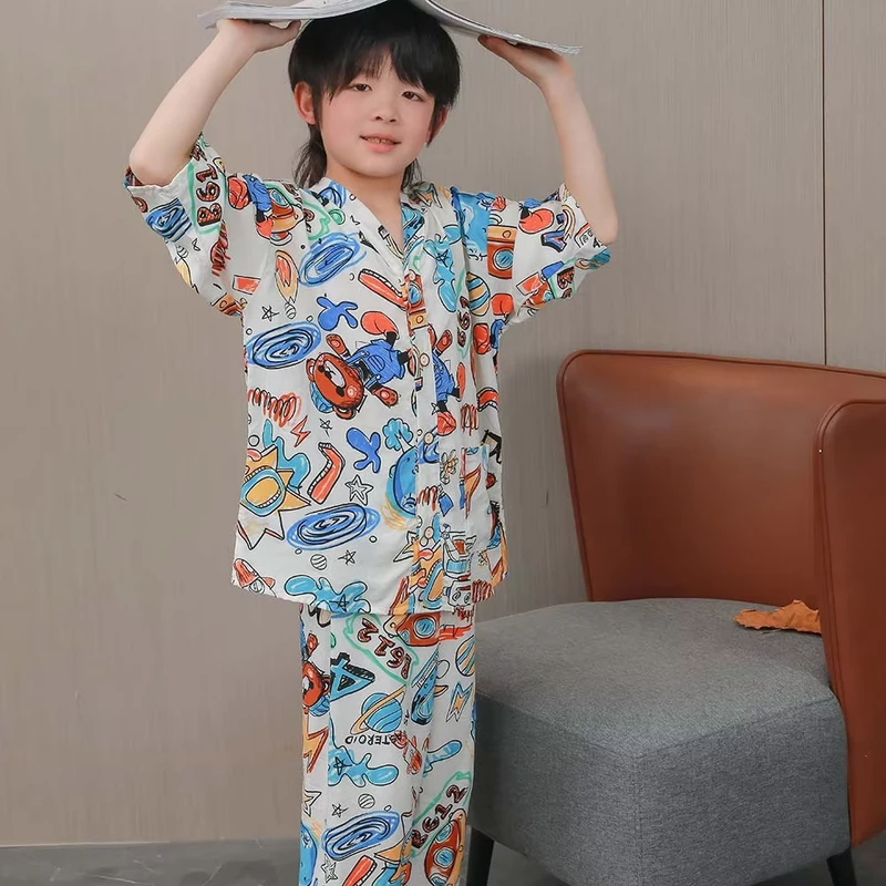 CHINEE High Quality Summer 2 Piece with Printed Cartoon Design Baby Pajamas Girls Boys Home Clothing Kids Pajamas Set