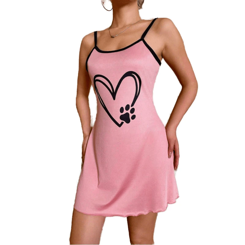 CHINEE High Quality Summer Casual Women's Breathable Polyester Nightgown with Front Logo Short Sleeveless Nightdress for Home Wear