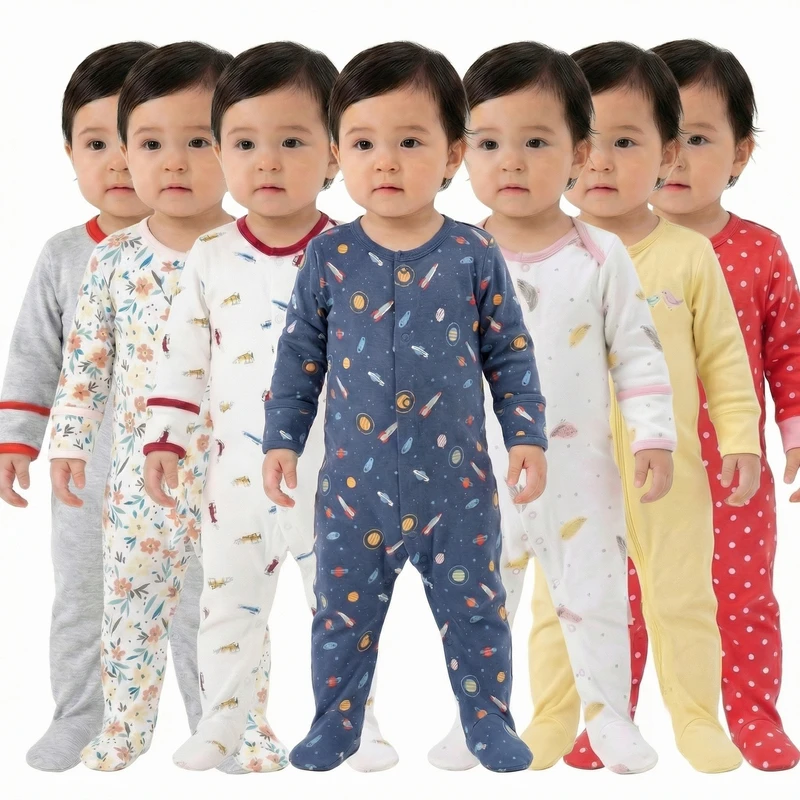 CHINEE High Quality Toddler Onesie Pajama Set Long Sleeve Sleepsuit with Cute Animal Buttons Print 3 Pieces for Boy or Girl Baby