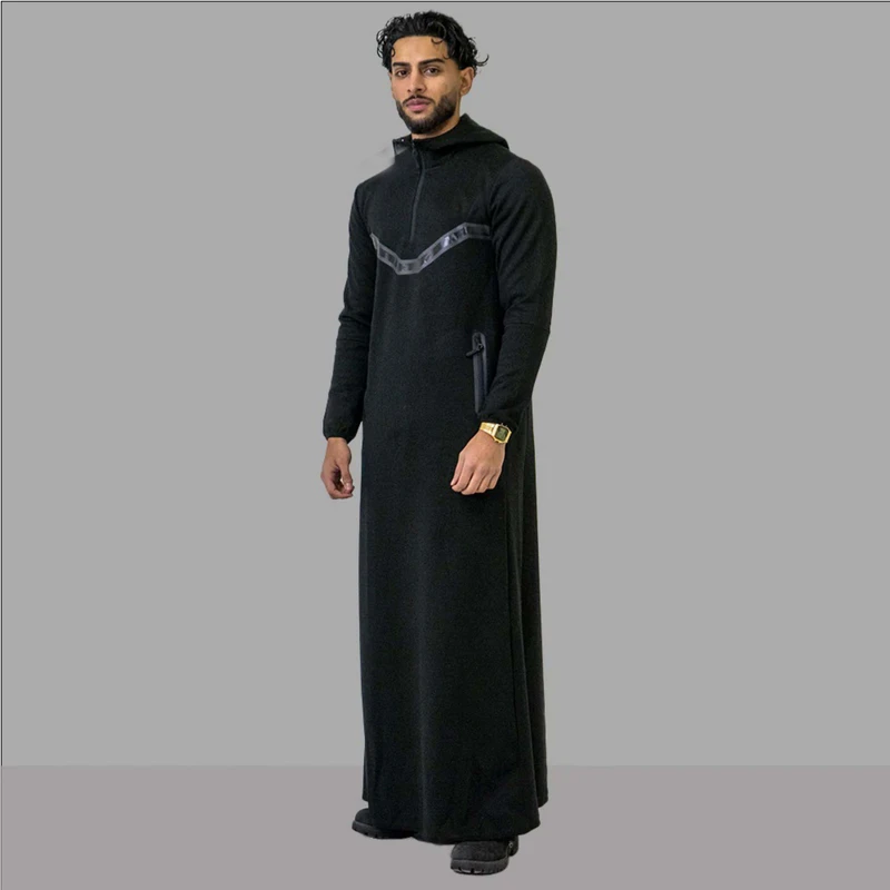 CHINEE High Quality Traditional Men's Thobe with Hood Stylish and Comfortable Middle Eastern Robe Perfect for Cultural and Casual Wear