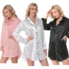 CHINEE High Quality Women's Button Down Nightgown Silk Satin Nightshirt Loungewear Luxury Sleep Night Shirt Gowns Custom Logo