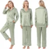 CHINEE High Quality Women's Long Silk Satin Simple Solid Casual Pajamas Set Bride Bridesmaid 2 Piece Plus Size Sleepwear Factory Pajama