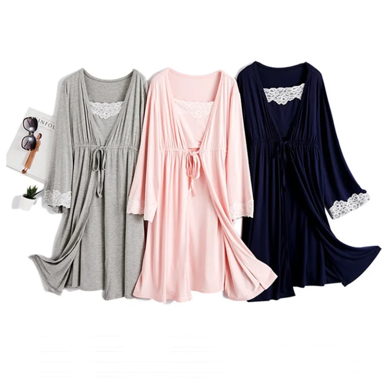 CHINEE-High-Quality-Womens-Maternity-Dresses-Bamboo-Nightgown-Customize-2-Piece-Organic-Cotton-Nightgowns-for-Women
