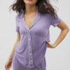 CHINEE High Quality Women's Sleep Wear Super Soft Pajama Top with Contrast Piping Button Front Short Sleeve Sleep Shirt for Ladies