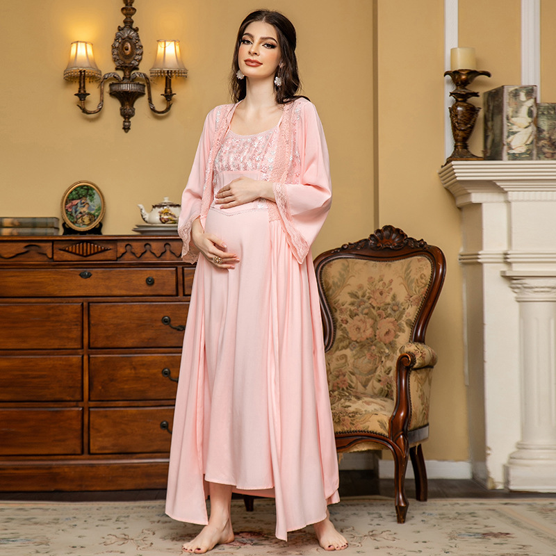 CHINEE High Rated Cotton 2 Pieces Pregnant Woman Nightgown Woman Night Dress for Woman Kimono Custom Sleepwear Suit Long Sleeve