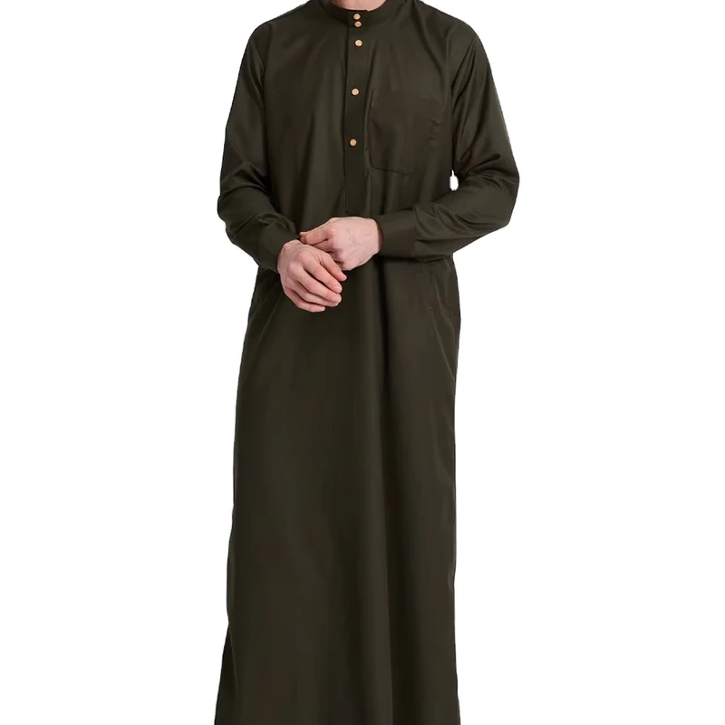 CHINEE High quality men Hand Embroidered Robe Polyester Men's Casual Thobe Short Sleeves Breathable Loose Ankle Length