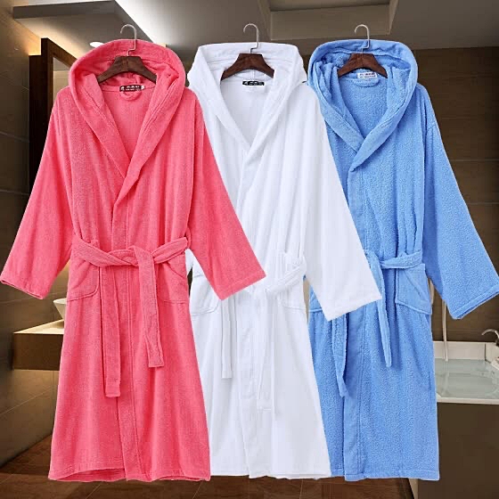 CHINEE Hooded Bathrobe 100% Cotton Economic Quality Bathrobes for Bathroom Hotel Home