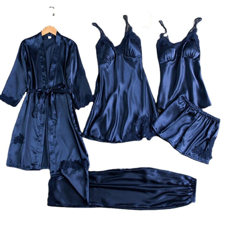CHINEE-Hot-Selling-High-Quality-Romantic-Short-Nightdress-5-Piece-Sexy-Suspender-Dress-Satin-Lace-Nightgown