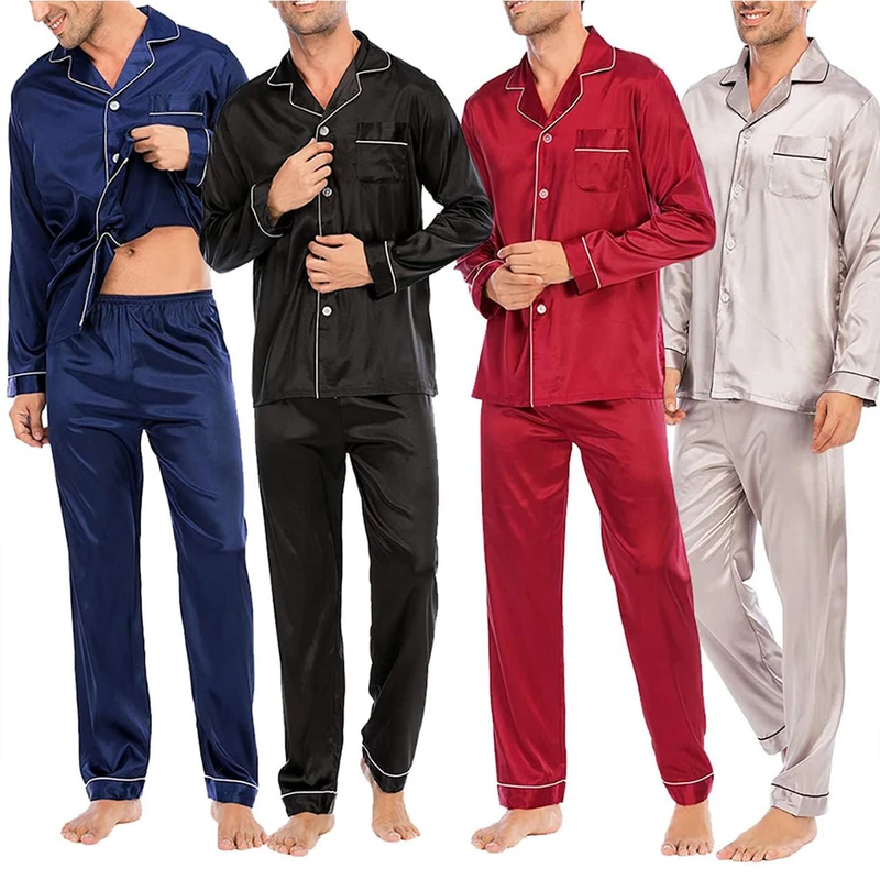 CHINEE Hot Selling Men's Summer Satin Robes Quality Men's Pajama Set With Soft Ice Silk Short Sleeved Shorts for Home Use