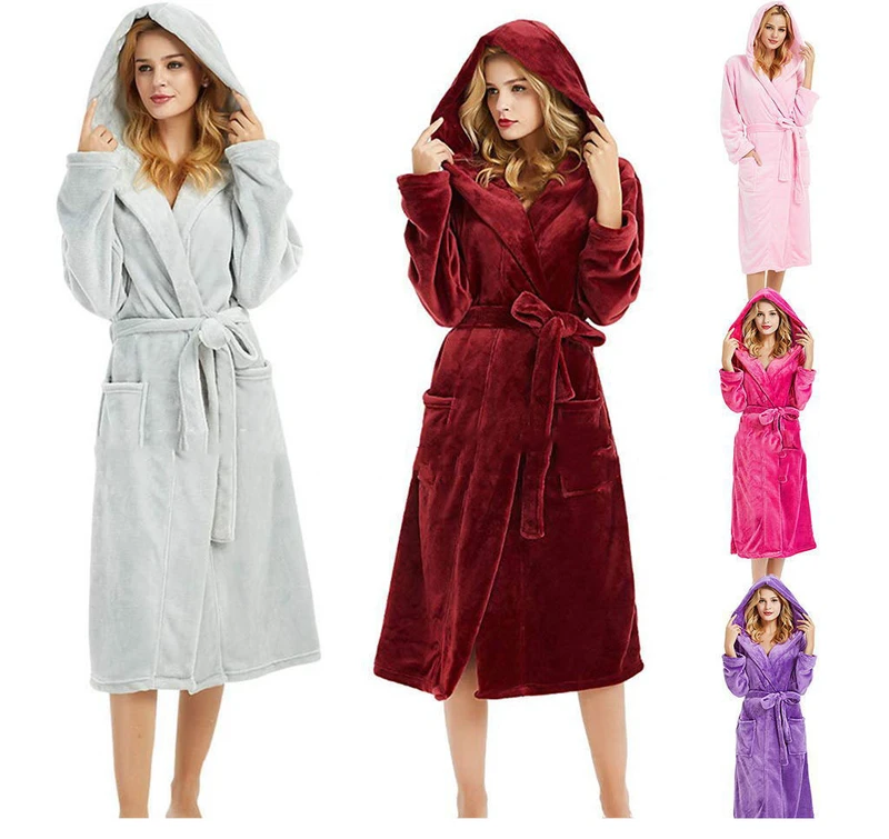 CHINEE Hot Selling Style Men's Robe Autumn Winter Long Sleeved Hooded Bathrobe Women's Pajamas