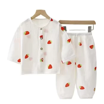 CHINEE Hot Style Kids Pajamas Set Muslin Baby Clothes Kids Nightgown Sleepwears Sleep Bottom Sleep Top Two Pieces