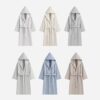 CHINEE Hotel Couples Hooded Cotton Bathrobe Solid Honeycomb Towel Material Men Women Home Use