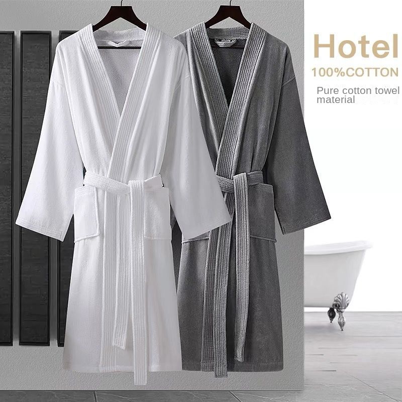 CHINEE Hotel Pure Cotton Bathrobe Absorbent Quick drying Couple Men's Women's Autumn Winter Bathrobe Long Embroidered Logo
