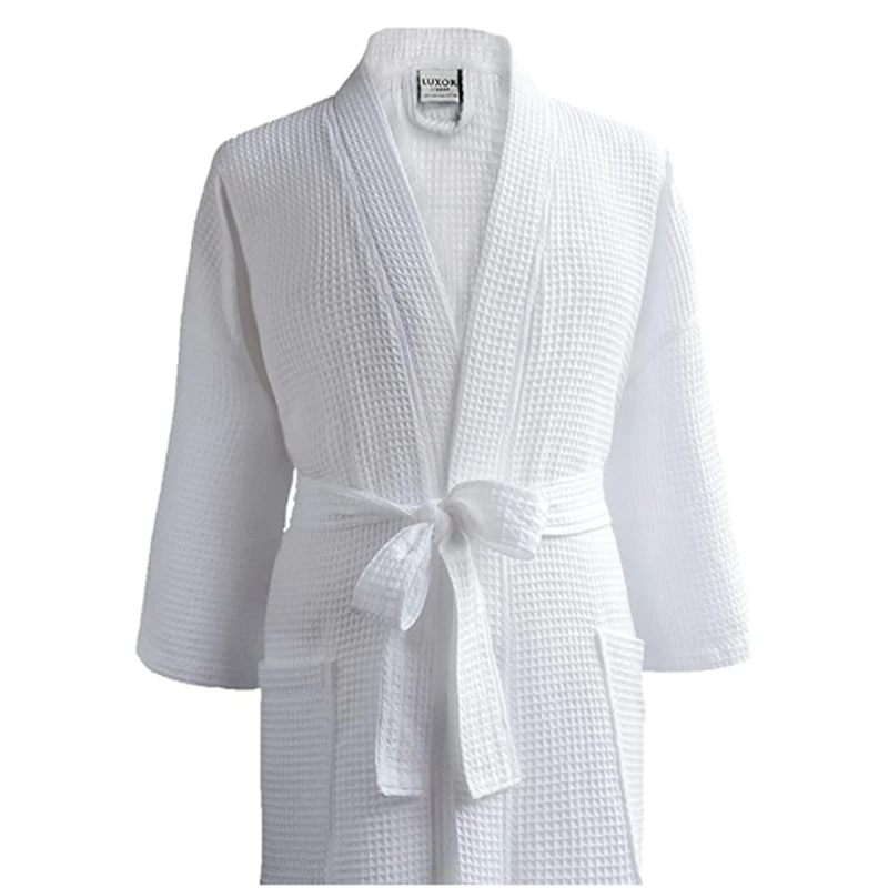 CHINEE Hotel Waffle Bathrobe 100% Cotton White Robe with Custom Embroidery Logo