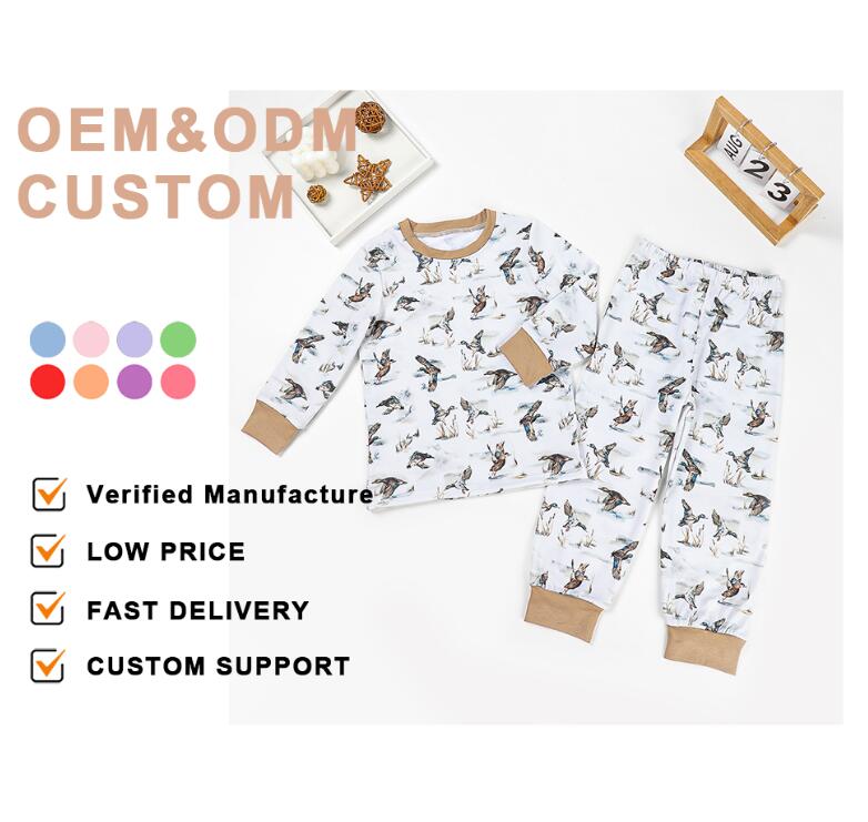 CHINEE Hunting Duck Printed Two Pieces Pajamas Set for Kids Toddler Baby Cotton Sleepwear Puresun Custom Children Long Sleeve Pyjamas