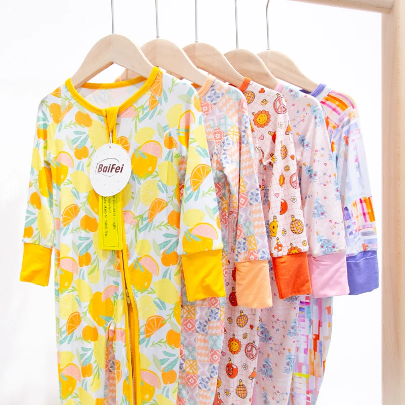 CHINEE Ibaifei Custom Cartoon Comfortable Casual Baby Clothes Lyocell Fabric Pajamas Printed Zipper Romper