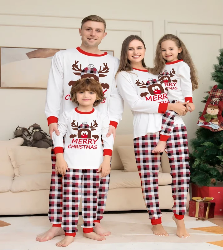 CHINEE Imitate Cotton Breathable Long Sleeve Parent kid Home Wear Deer Head Monogrammed Family Matching Christmas Pajamas Set