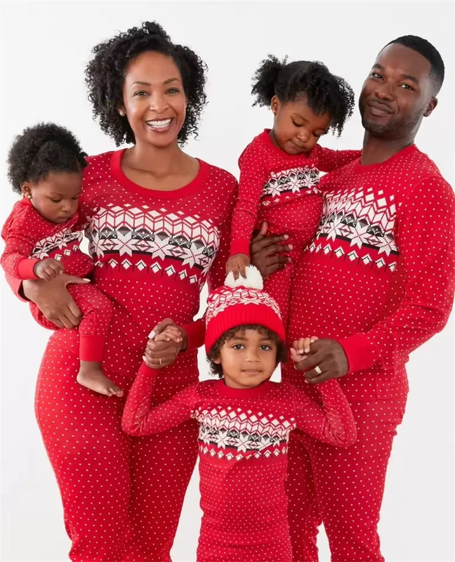 CHINEE In Stock Mommy and Me Milk Silk Clothes Set Retro Geometry Family Matching Christmas Pajamas Outfit