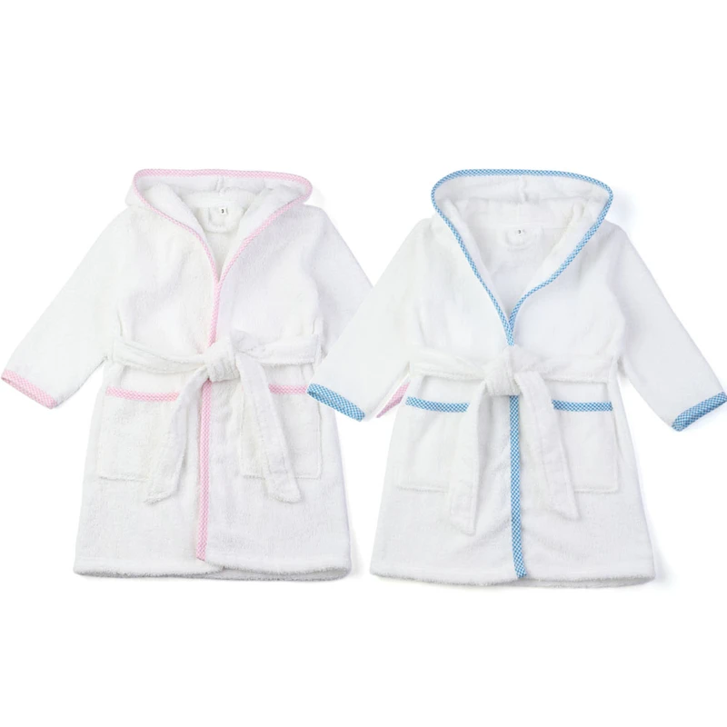CHINEE In Stock Personalized White Terry Toweling Baby Bath Robe with Belt for Kids Boys and Girls Hooded Bath Robe Set