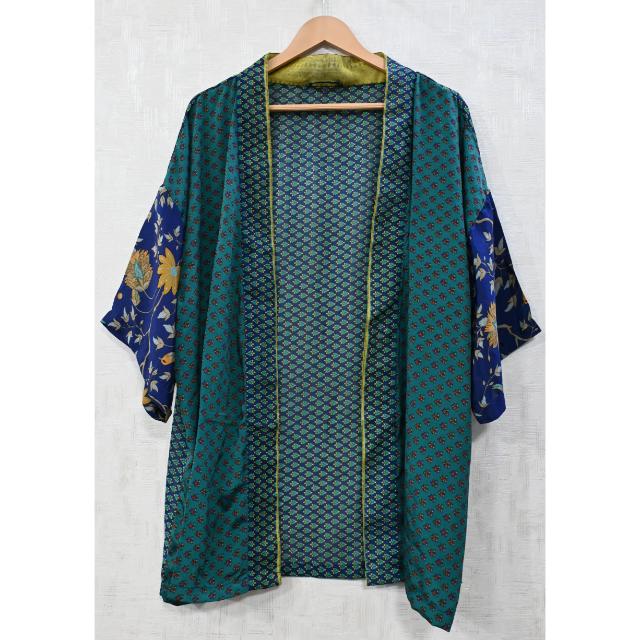 CHINEE Indian Silk Kimono Short Robe Handmade Printed Nightwear Gown Womens Loungewear Bathrobe