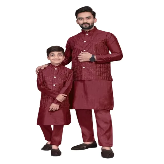 CHINEE Indian Traditional Causal Wear Heavy Banglori Silk Inner Kurta Pajama Koti Jacket Mens Surat