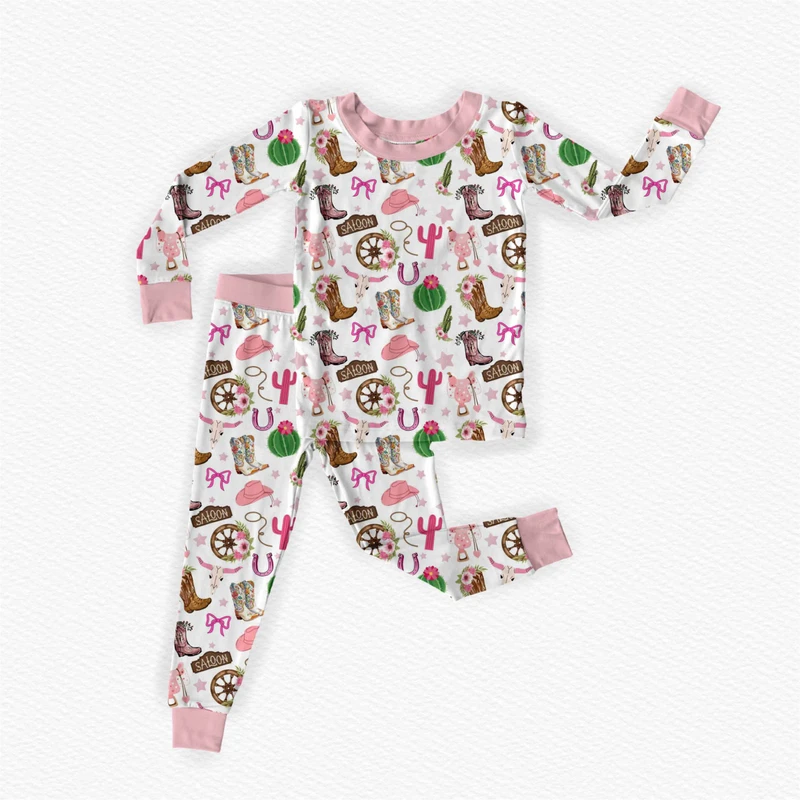 CHINEE Infant Soft Bamboo Viscose 2 Piece Pajamas With Long Sleeve Breathable Western Farm And Hunting Prints