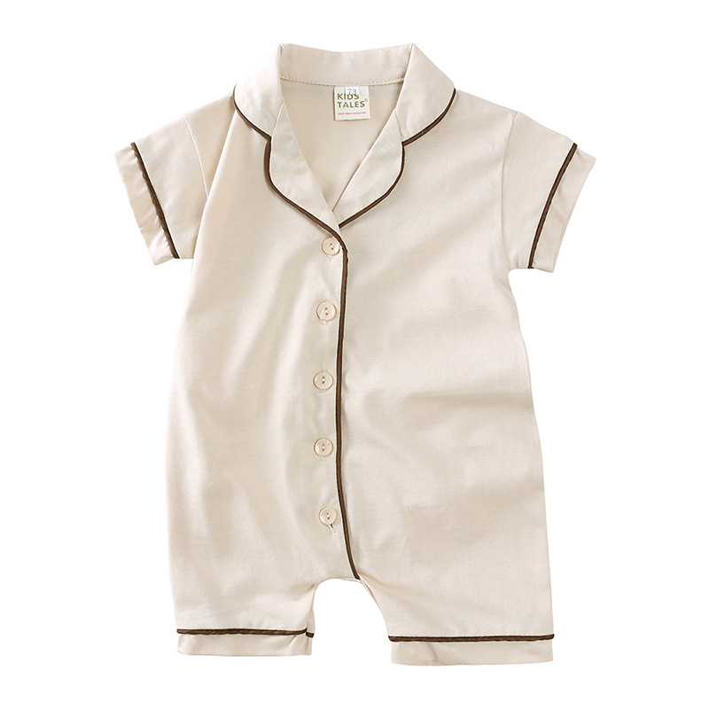 CHINEE Infant Toddler Cabel Pajamas One Piece Summer Short Sleeve Unisex Baby Cotton Sleep Jumpsuits
