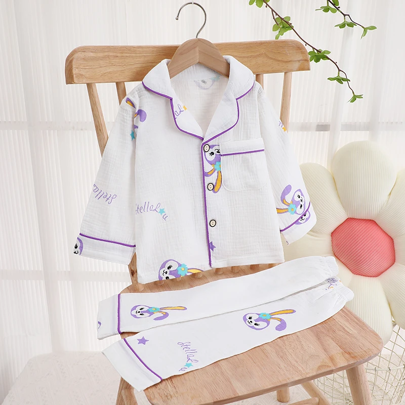 CHINEE Infant & Toddler Neutral Summer Printed Pajamas Gauze Spandex Cotton Bamboo Fiber Cardigan Set Animal Print Thin & Soft