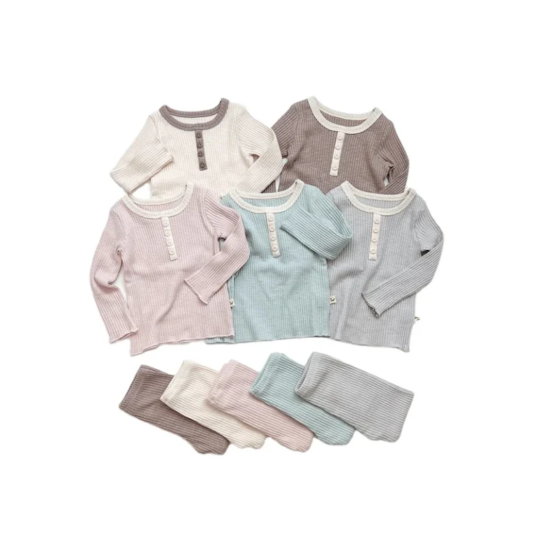 CHINEE-Ins-Latest-Kids-Home-Clothing-Child-Casual-Sleepwear-Suit-Toddler-Baby-Girl-Long-sleeve-Ribbed-Solid-Color-Custom-Pajamas-Set