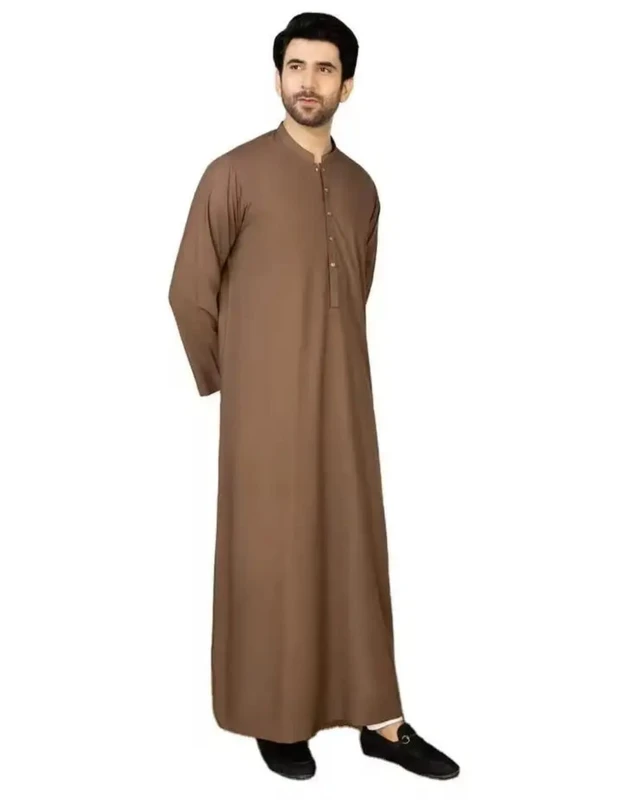 CHINEE Islamic Men's Long Sleeve Casual Thobe Arab Jubba Arabic Robes Muslim Worship Clothes Washed Velvet Qatar Lightweight Ankle