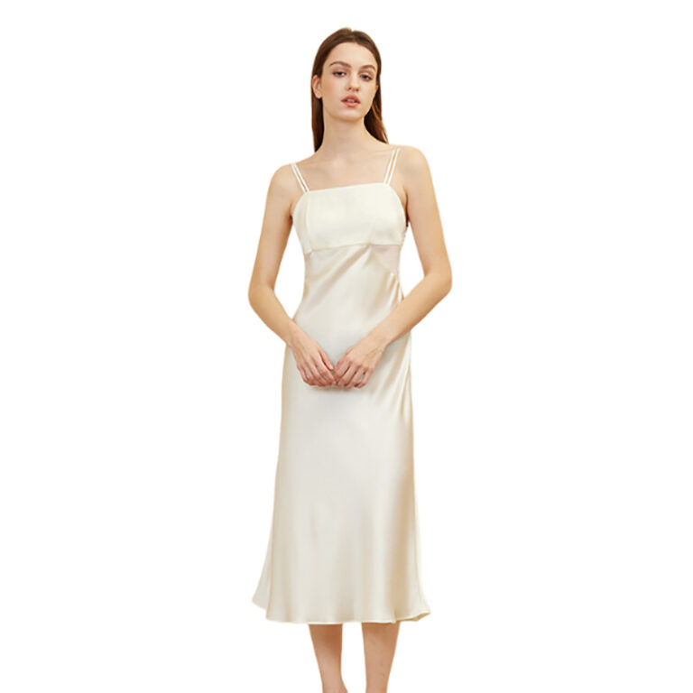 CHINEE-Ivory-Silk-Nightgown-Mulberry-Silk-Pyjamas-Women-Sleepwear-Silk-Georgette-and-Satin-Nightgown
