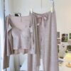 CHINEE Japanese Style Sexy Pajamas Set 3PC with Built in Bra Women's Lace Nightwear for Spring Autumn New Summer Home Wear
