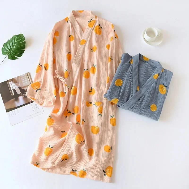 CHINEE Japanese kimono dressing gown spring and autumn ladies cotton crepe cloth thin summer bathrobe home service sleepwear bath robe