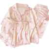 CHINEE Japanese style Striped Crinkle Fabric Summer Women's Short sleeve 3 piece Pajama Set Unique And Stylish Loungewear