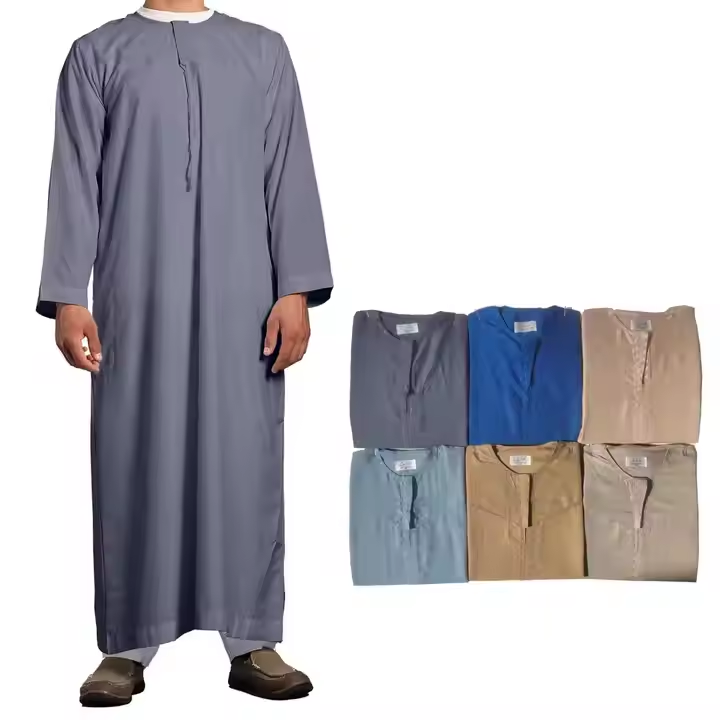 CHINEE Jubbah Men's Thobe Long Sleeve Emirati Abaya Thobe for Men Kaftan Muslim Saudi Arabia Djellaba Islam Clothing Prayer Robe Afghan