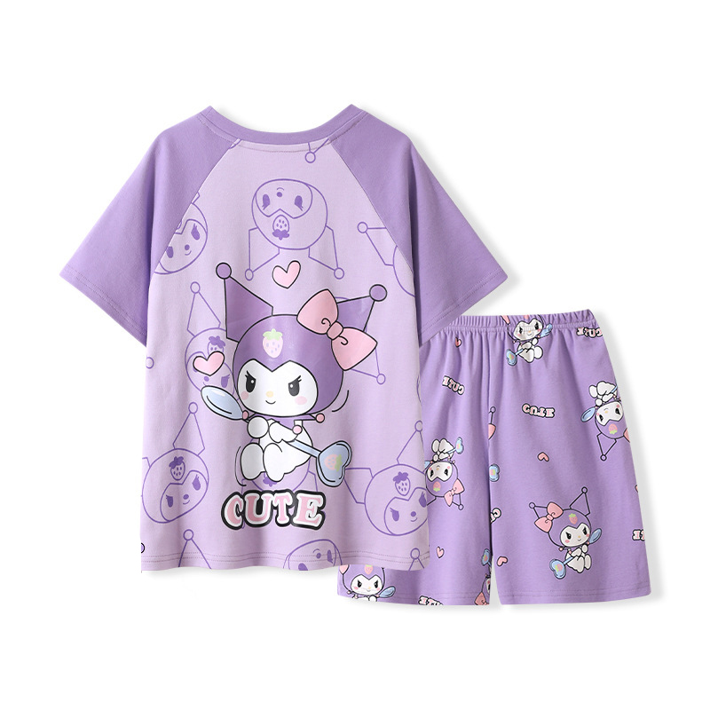 CHINEE Kawaii Anime Sanrios Mymelody Cinnamoroll Kuromi Children's Pajamas Summer Cotton Cartoon Short sleeved Homewear Set Gift