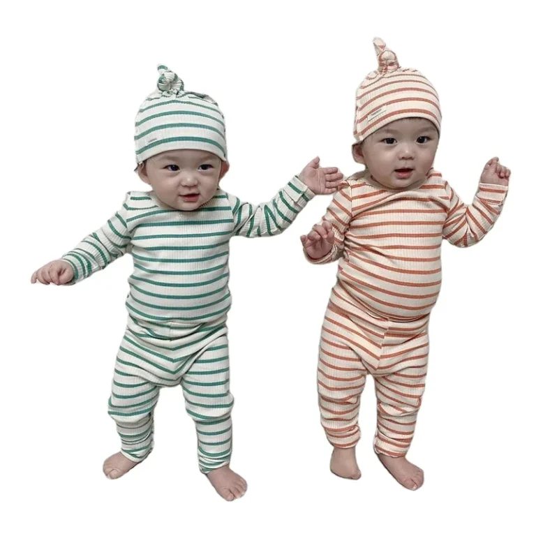 CHINEE-Kids-Baby-Pajamas-Super-Soft-100-Cotton-Ribed-Striped-Long-Sleeve-Baby-Top-With-Legging